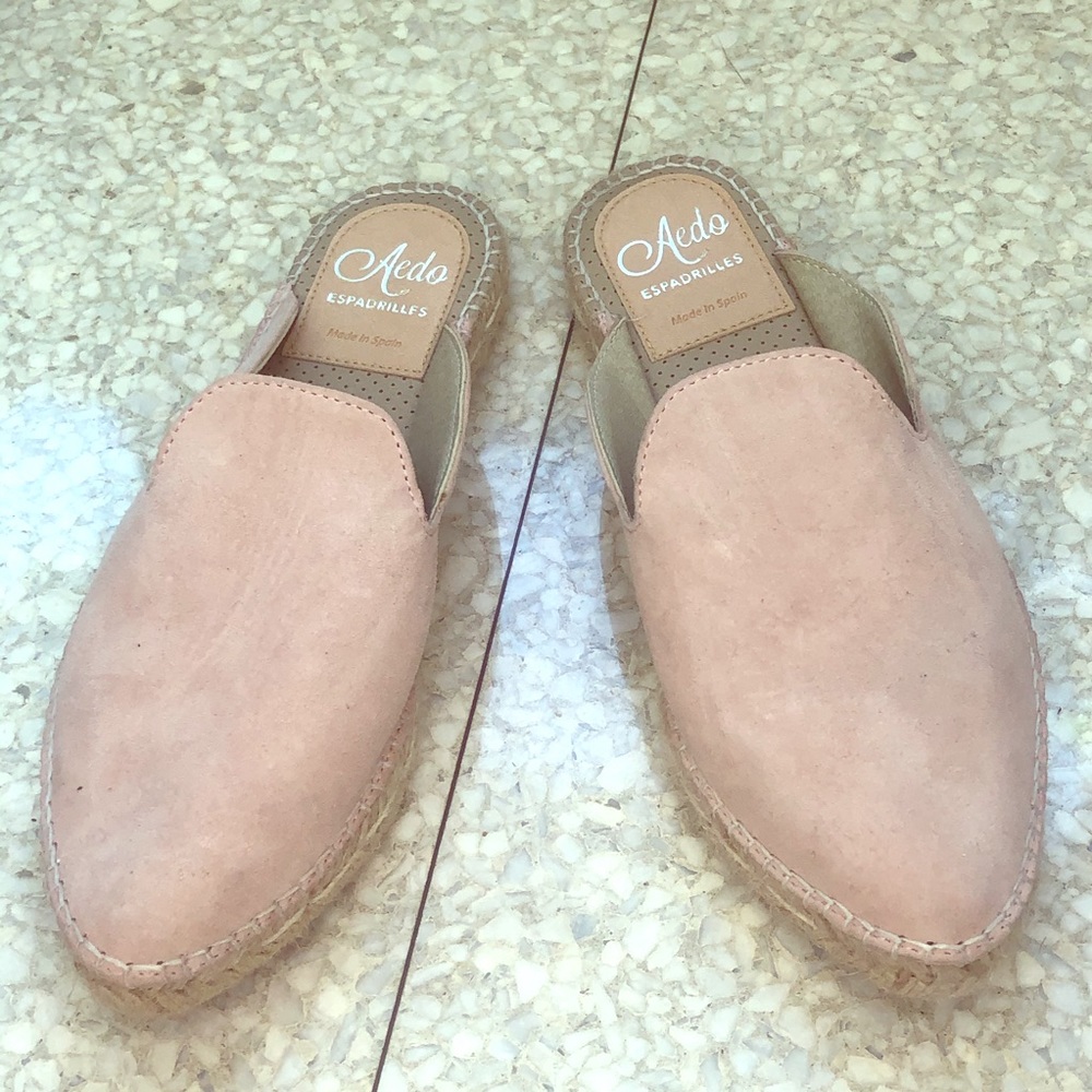 Pink suade espadrille mules